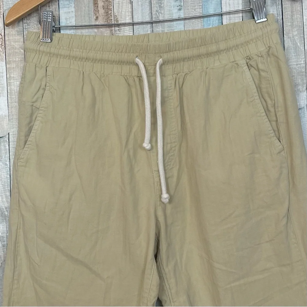 Adam Mar S Tan Cotton Linen Twill Trouser Pants Drawstring Minimalist Casual